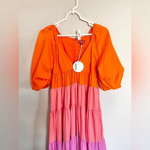NWT Staud Meadow Colorblock Tiered Maxi Dress Size XS